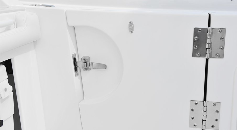 BUTTON RELEASE DOOR LATCH W/ FLUSH WIDE STRIKE